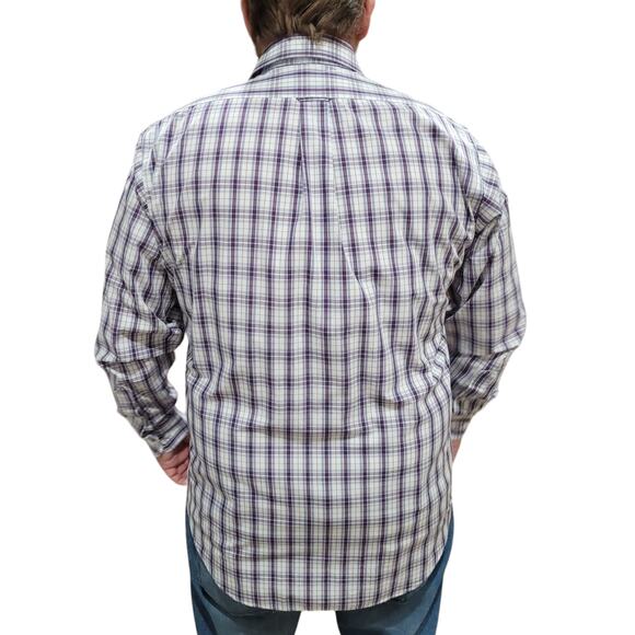 Izod Mens Plaid Dress Shirt 16.5 34/35 White Blue Gray Red Check Button Office - Picture 5 of 9